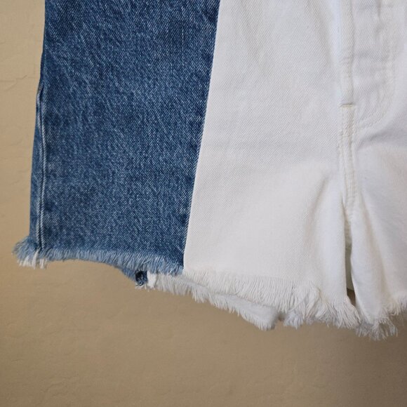 Levi's Premium Two Tone White and Blue Wedgie High Rise Denim Jean Shorts - Picture 4 of 14